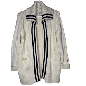 Tommy Hilfiger Womens‎ Cable Knit Open Cardigan Varsity Stripe Preppy Ivy League